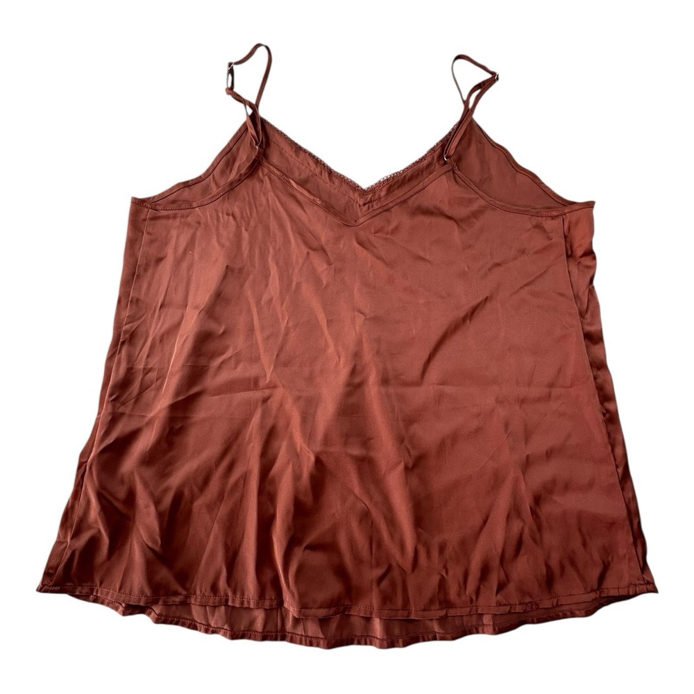 Ekouaer Rust Satin Cami Top M Adjustable Straps Lace